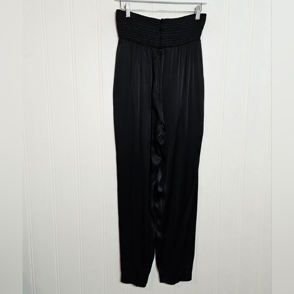 Vintage 100% Silk Pants Womens Size 6 Black High Waist Ruched Buttoned Back - Picture 5 of 12